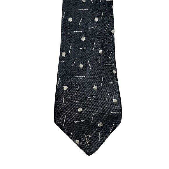 Vintage Tie Men's Necktie Rockabilly Skinny Black Dots and Dashes - Picture 3 of 6